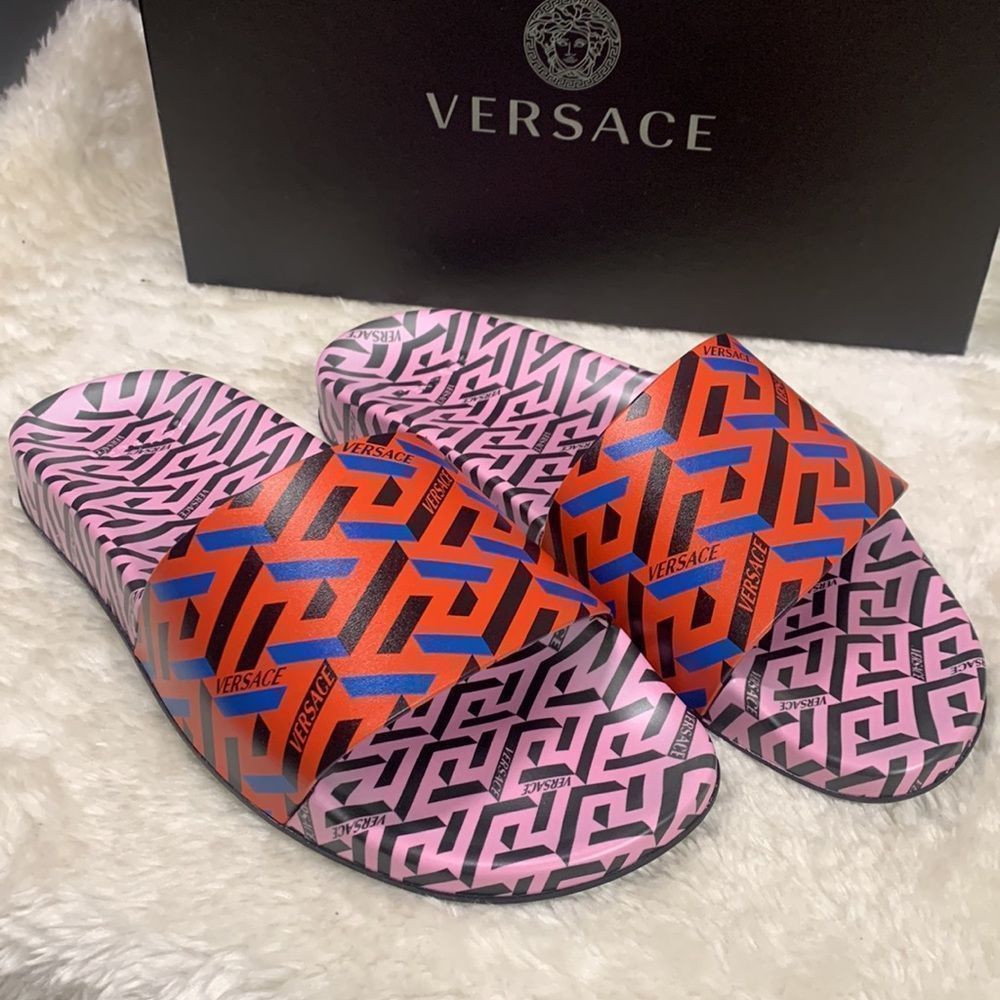 Versace La Greca Multicolored Slides - image 2